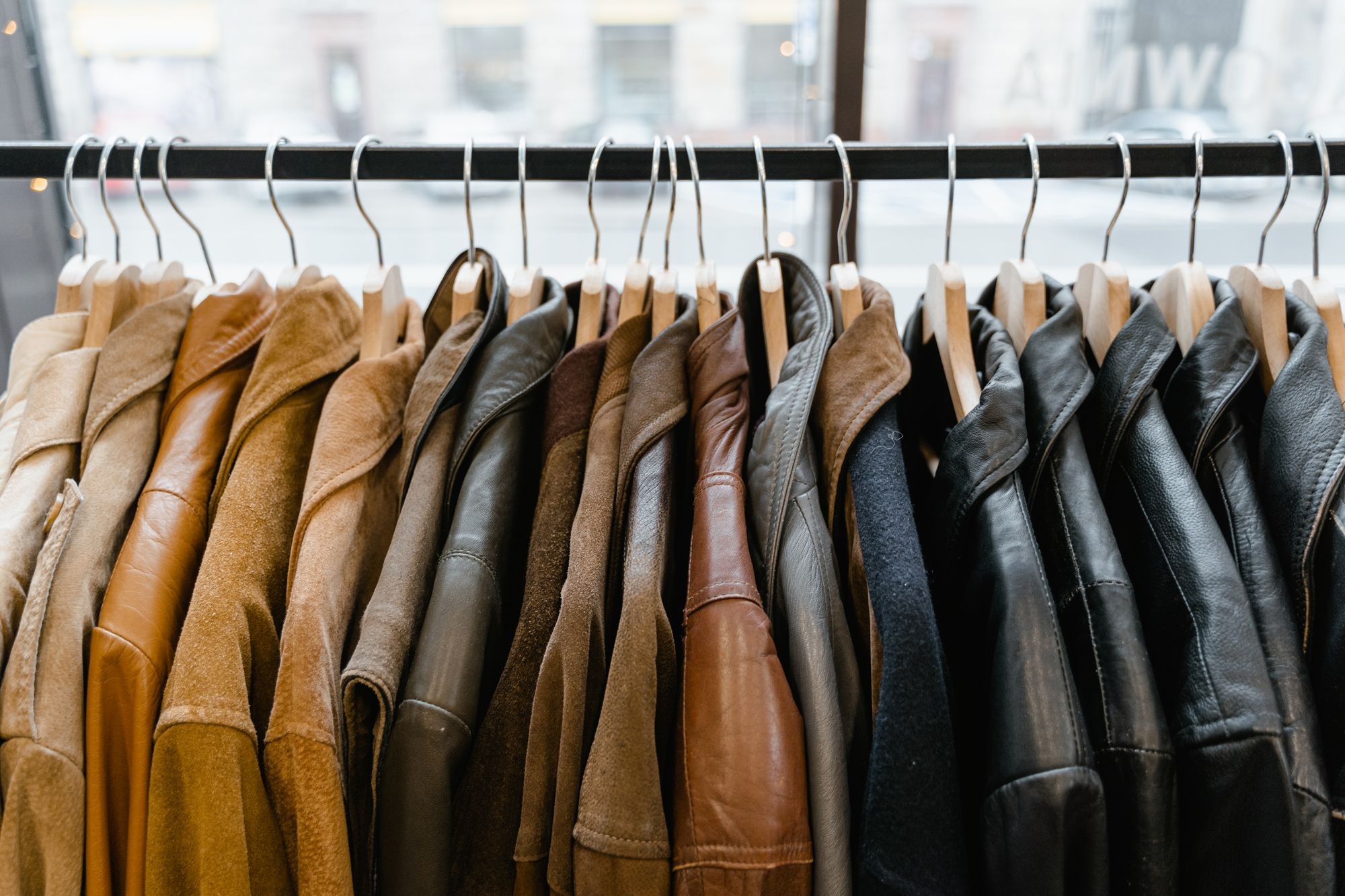 Jackets & outerwear displayed on clothing hangers